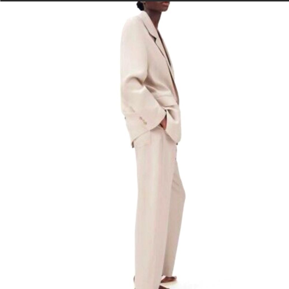 ZARA NEW Women's Size Beige One-Buttoned Long Sleeve Oversized Blazer Jacket Tan - Picture 5 of 15